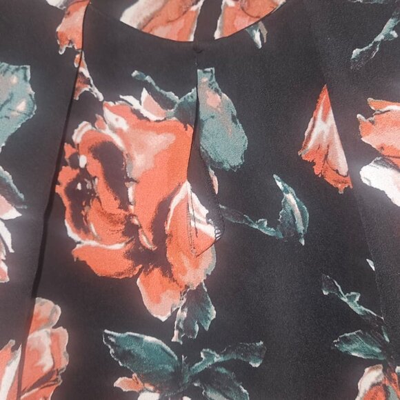 L Black Blouse with Red Flowers - Picture 3 of 3